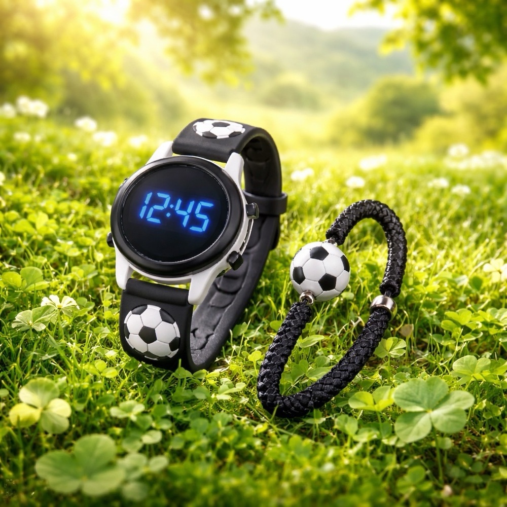 Soccer Themed Watch and Bracelet Set